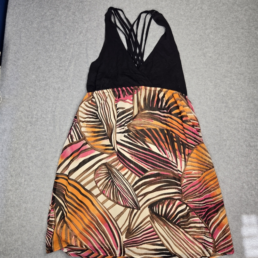 Y2K Vintage Wet Seal Black and Multicolor Crisscross Strap Dress